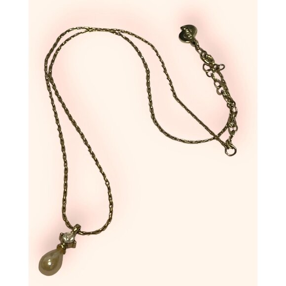 DIOR 80s Germany Faux Pearl  Necklace Gold Tone Rhinestone Made in Germany GIFT - Picture 2 of 6